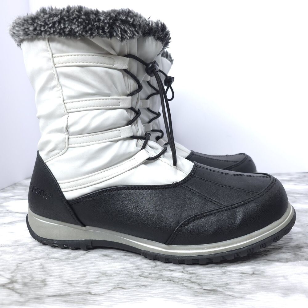Sporto Boots Womens 9M White Black Faux Shearling WarmWaterproof Snowcore Winter
